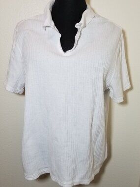 Goodfellow & Co Womens White Ribbed Polo Shirt‎ Retro City Office Preppy NWOT